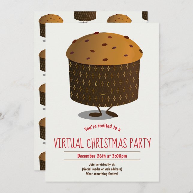 Convites Panettone Red Brown Festa Virtual de Natal (Frente/Verso)