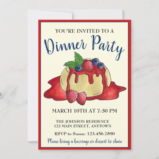 Convites Panna Cotta, Festa de Janto de Comidas Italiana de (Frente)