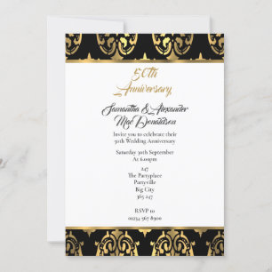 Convites Pano de damasco preto e dourado para 50º aniversár