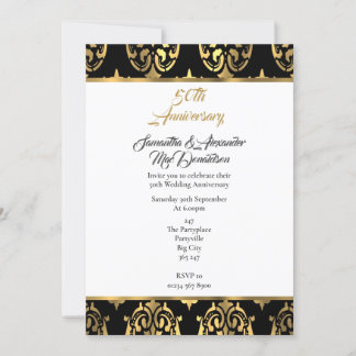 Convites Pano de damasco preto e dourado para 50º aniversár