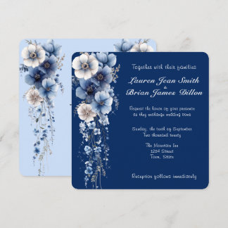 Convites Pano Floral Azul Branco Aquarela Estrelas