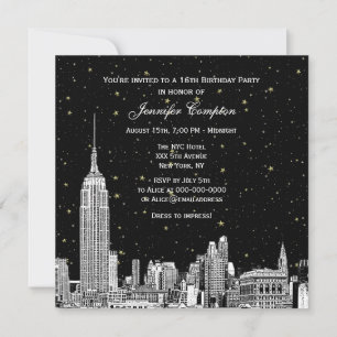 Convites Panorama da Cidade de Nova York Estampado Estrela