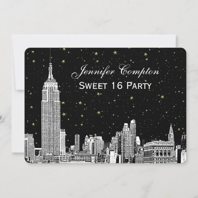 Convites Panorama da Cidade de Nova York Etch Starry DIY BG (Frente)