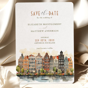 Convites Panorama de Amsterdã Holanda Save-the-Date
