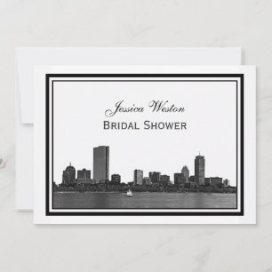 Convites Panorama de Boston Gravado Moldura Bridal Shower