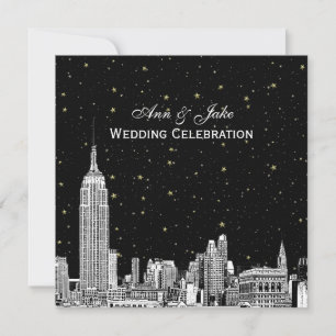 Convites Panorama de NYC 01 Etch Estrelas DIY BG Cor SQ Cas
