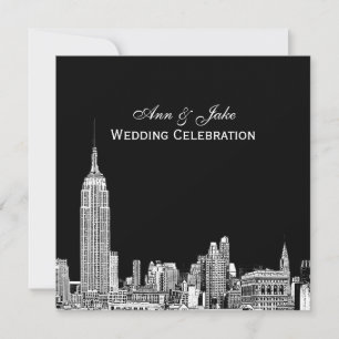 Convites Panorama de NYC 01 Gravado DIY BG Cor SQ Casamento