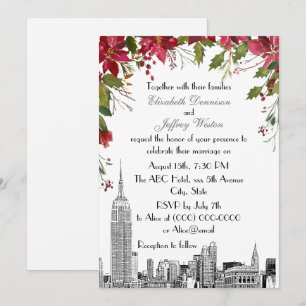 Convites Panorama de NYC ESB Etch Holly Poinsettia Casament