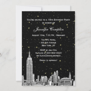 Convites Panorama de NYC Gravado Estrela DIY BG Cor SQ Doce