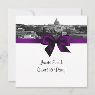 Convites Panorama de Washington DC Gravado BW Roxo Sweet Si