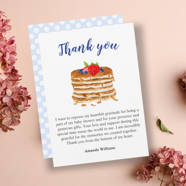 Convites Panqueca de Mirtilo em Aquarela Azul Xadrez Obriga (Sweet Brunch Thank You: Customizable Watercolor Pancake Artwork.)