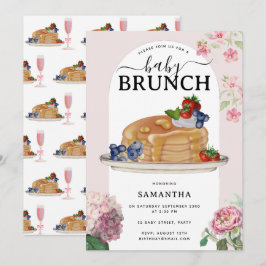 Convites Panquecas Aquarela Frutas Vermelhas Brunch Chá de