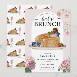 Convites Panquecas Aquarela Frutas Vermelhas Brunch Chá de 