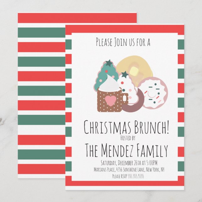 Convites Panquecas Biscoitos Donuts Brunch de Natal em Famí (Frente/Verso)