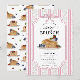Convites Panquecas Brunch Rosa Chá de Bebê Botânico