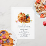 Convites Panquecas   Chá de fraldas Pacificador Breakfast B<br><div class="desc">Tema "panquecas e pacificadores" do chá de fraldas Brunch com aquarela inspirada Ilustração de duas pilhas de panquecas com xarope de cobertura,  chocolate e fruta.</div>