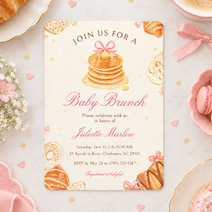 Convites Panquecas de Brunch de Bebê Arco Rosa Menina Chás