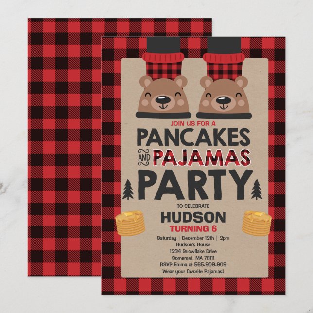 Convites Panquecas De Natal E Pijamas Convidam Lumberjack (Frente/Verso)