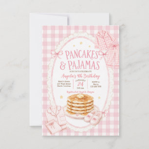 Convites Panquecas e Pijamas de Xadrez Cor-de-Rosa Aniversá