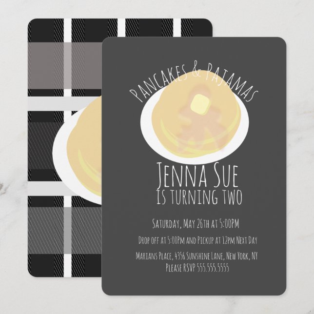 Convites Panquecas e Pijamas Festa de Dormir Garotas | Xadr (Frente/Verso)