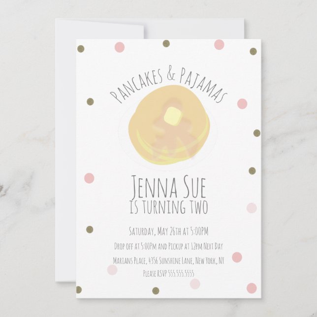 Convites Panquecas e Pijamas Festa de Sono Meninas Confetes (Frente)