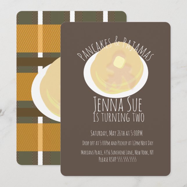 Convites Panquecas e Pijamas Festa de Sono Noturno Meninas  (Frente/Verso)