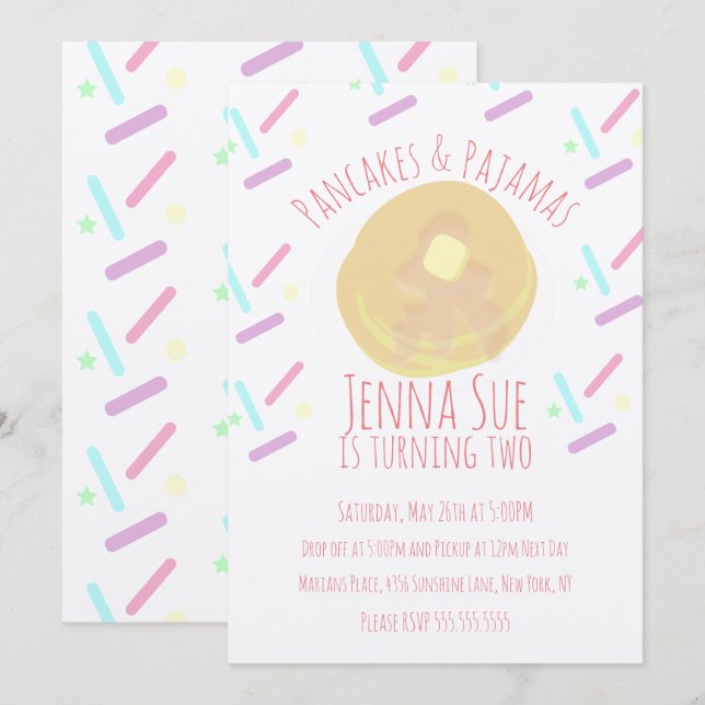 Convites Panquecas e Pijamas Festa do Sono Confeitos Kraft (Frente/Verso)