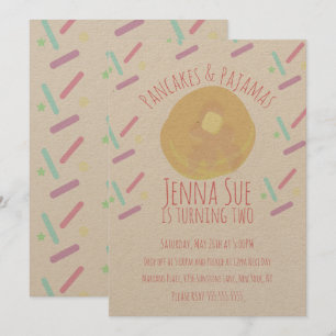 Convites Panquecas e Pijamas Sleepover Granulado Kraft