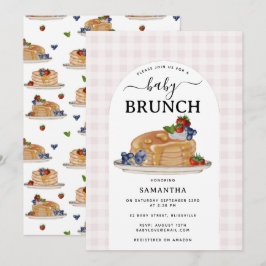 Convites Panquecas Frutas Vermelhas Brunch Xadrez Rosa Chá