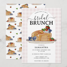 Convites Panquecas Frutas Vermelhas Brunch Xadrez Rosa Chá