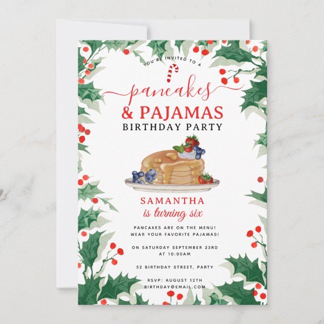 Convites Panquecas Pijamas PJ's Menina Natal Aniversário (Frente)