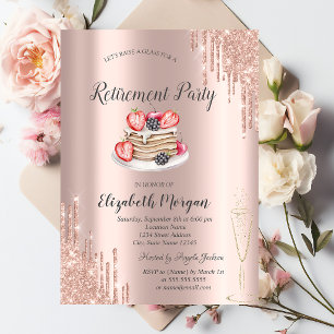 Convites Panquecas Rose Gold Glitter Drips Aposentadoria