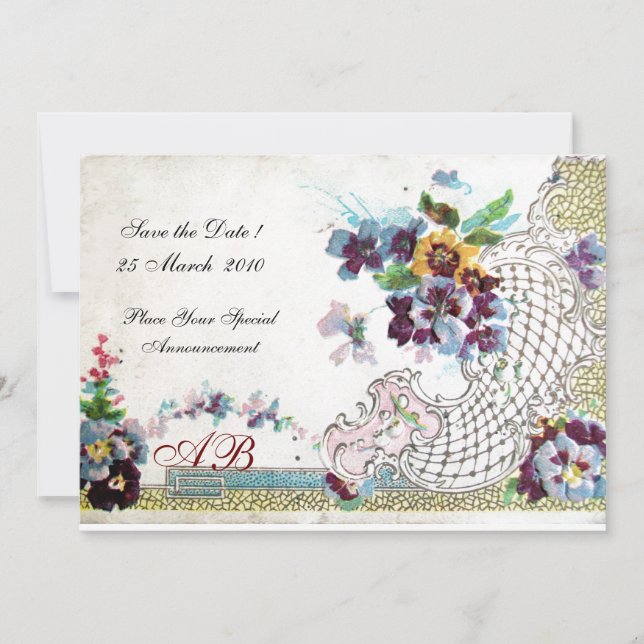 Convites Pansias de Casamento Branca de Azul Floral-Cor-de- (Frente)