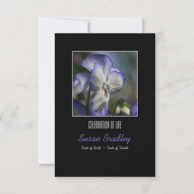 Convites Pansies 1 Celebração do Serviço de Memória da Vida (Frente)