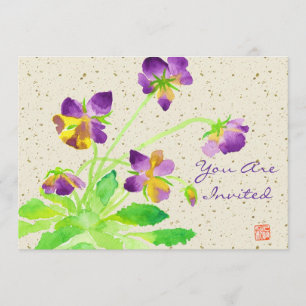 Convites Pansies de Watercolor Painting Purple Yellow Washi