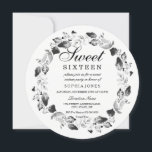 Convites Pão Branco e Preto Elegante Wreath Sweet 16 Invite<br><div class="desc">Elegante Black & White Leaf Wreath Sweet 16 Invite a coleção Matching em Niche e Nest store.</div>