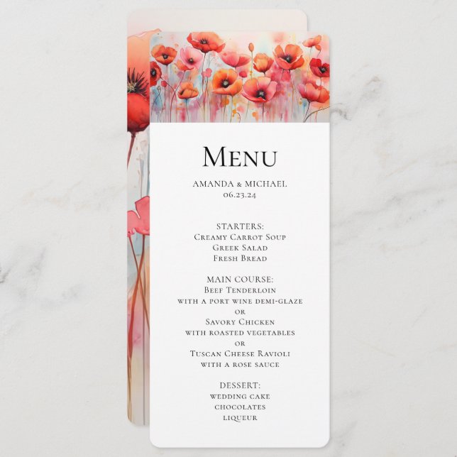 Convites Papagaios de Aquarela Vermelha num Casamento de Ca (Frente/Verso)