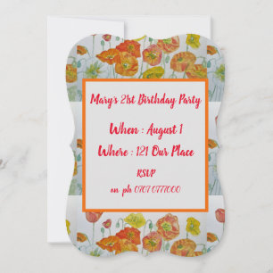 Convites Papagaios de Laranja Vermelho aniversário de 21 an