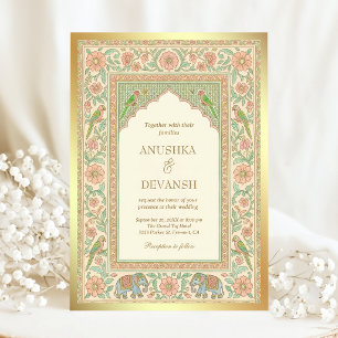 Convites Papagaios e Elefantes Arco Antigo Casamento Indian