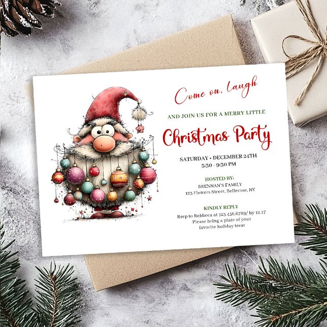 Convites Papai Noel Alegre e Divertido Vermelho e Verde Fes (Happy Funny Santa Red and Green Festive Party Invite)