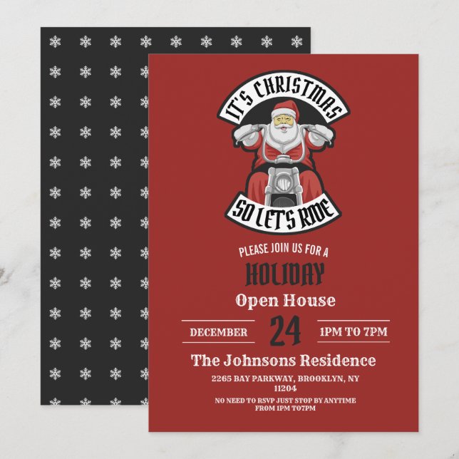 Convites Papai Noel andando de moto (Frente/Verso)