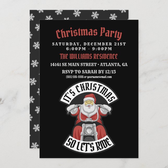 Convites Papai Noel andando de moto (Frente/Verso)
