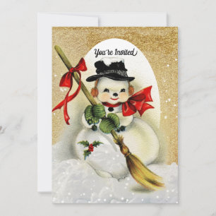 Convites Papai Noel Antigo com Brilho Dourado Festa de Nata
