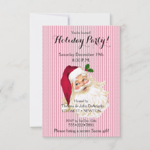 Convites Papai Noel Antigo Floral de Morango Listrado
