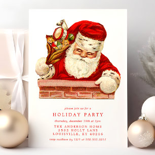 Convites Papai Noel Antigo na Chaminé Festa de Férias Retro