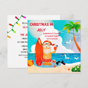 Convites Papai Noel Bonito Festa de Natal em Julho no Verão