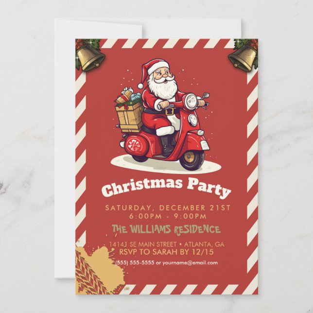 Convites Papai Noel cavalgando um patinete (Frente)