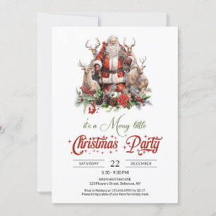 Convites Papai Noel clássico vermelho e verde com rena