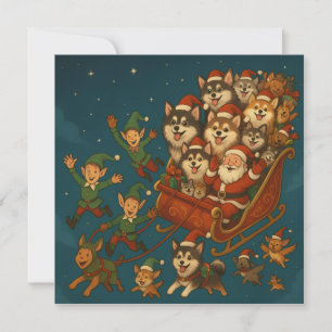 Convites Papai Noel com cachorrinhos alegres e elfos!