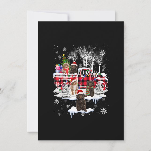 Convites Papai Noel com Caminhonete Vermelha de Xadrez Pick (Frente)